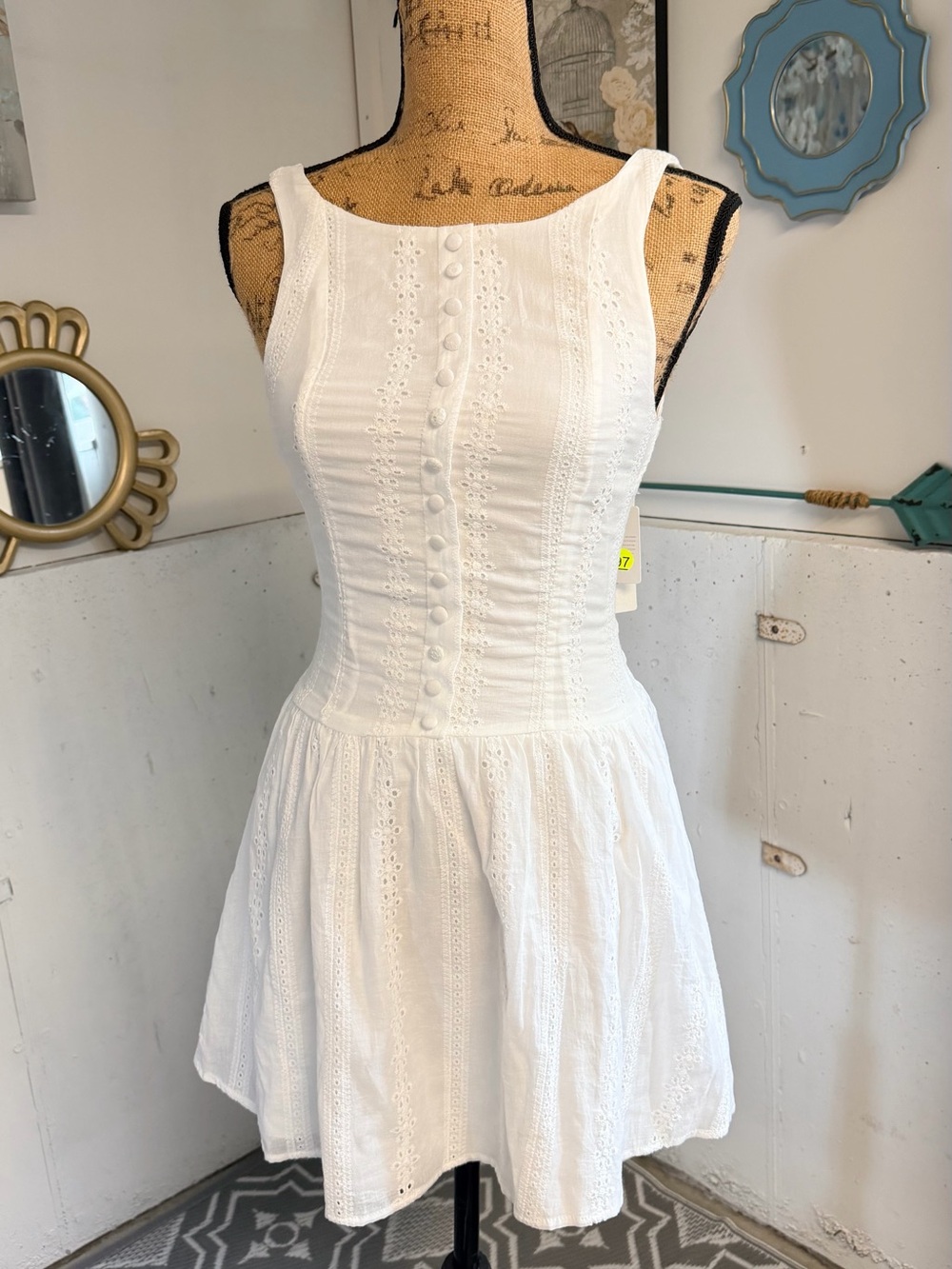 Altar'd State White Sleeveless Eyelet Mini Dress